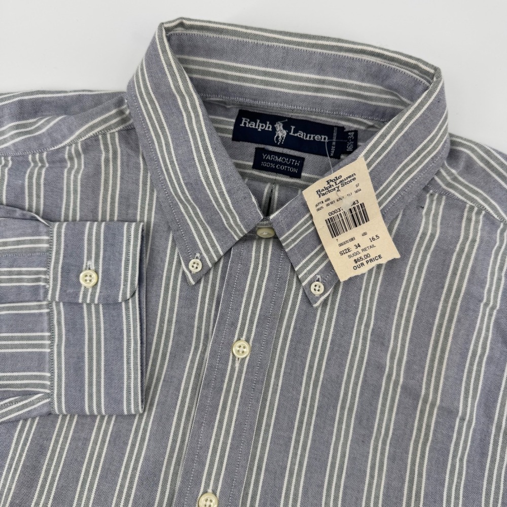 Ralph Lauren Yarmouth Striped Button Down Shirt Mens 16 1/2-34 Long Sleeve